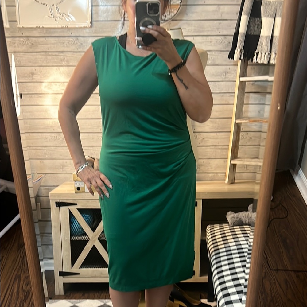 Ann Taylor Green Sleeveless Sheath Midi Dress